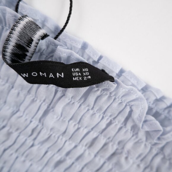 ZARA Woman baby blue off the shoulder flare scrunch top size XS - Picture 7 of 10